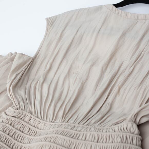 Ramy Brook Brown Crepe V-Neck Smocked Waist Midi Dress - Picture 8 of 11